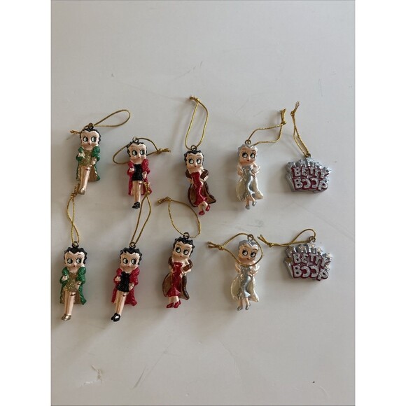 10 - 2 Sets Of 5 Pc Kurt Adler Set Betty Boop Christmas Mini Ornaments 2” - Picture 1 of 10